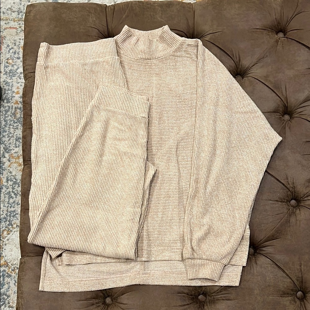 Cozy Beige Knit Sweater and Pants Set